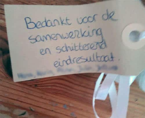 kaartje: bedankt voor de samenwerking en schitterend eindresultaat