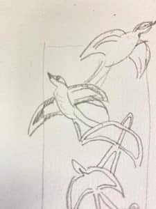 Schets voor ontwerp grafmonument met vogels