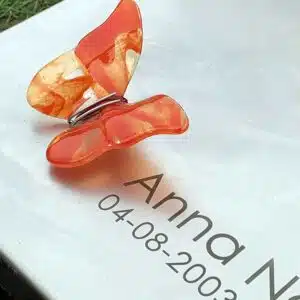 oranje glazen vlinder op graf